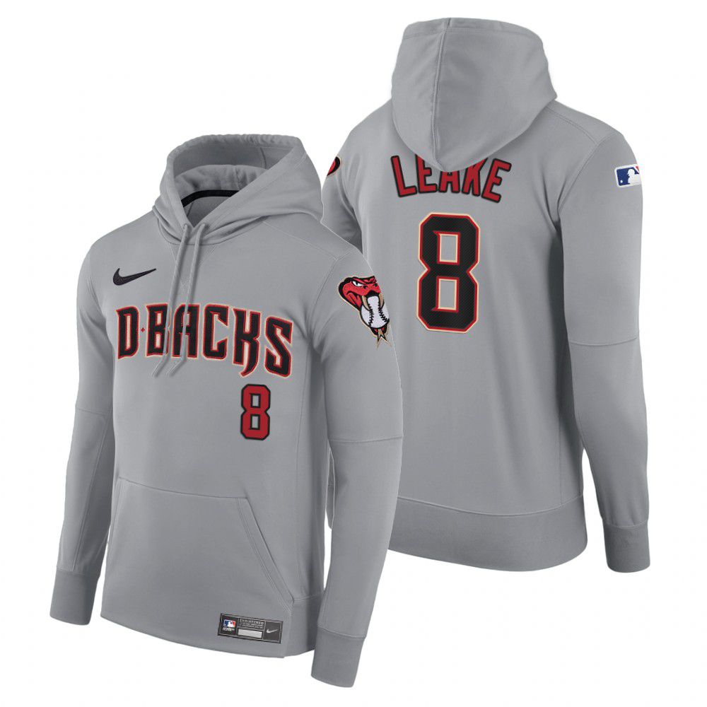 Men Arizona Diamondback #8 Leake gray road hoodie 2021 MLB Nike Jerseys